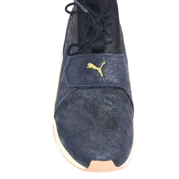 WOMEN'S PUMA SNEAKERS DARK BLUE CRUSHED VELVET W/PINK SOLE | SIZE 8.5 - Picture 3 of 5